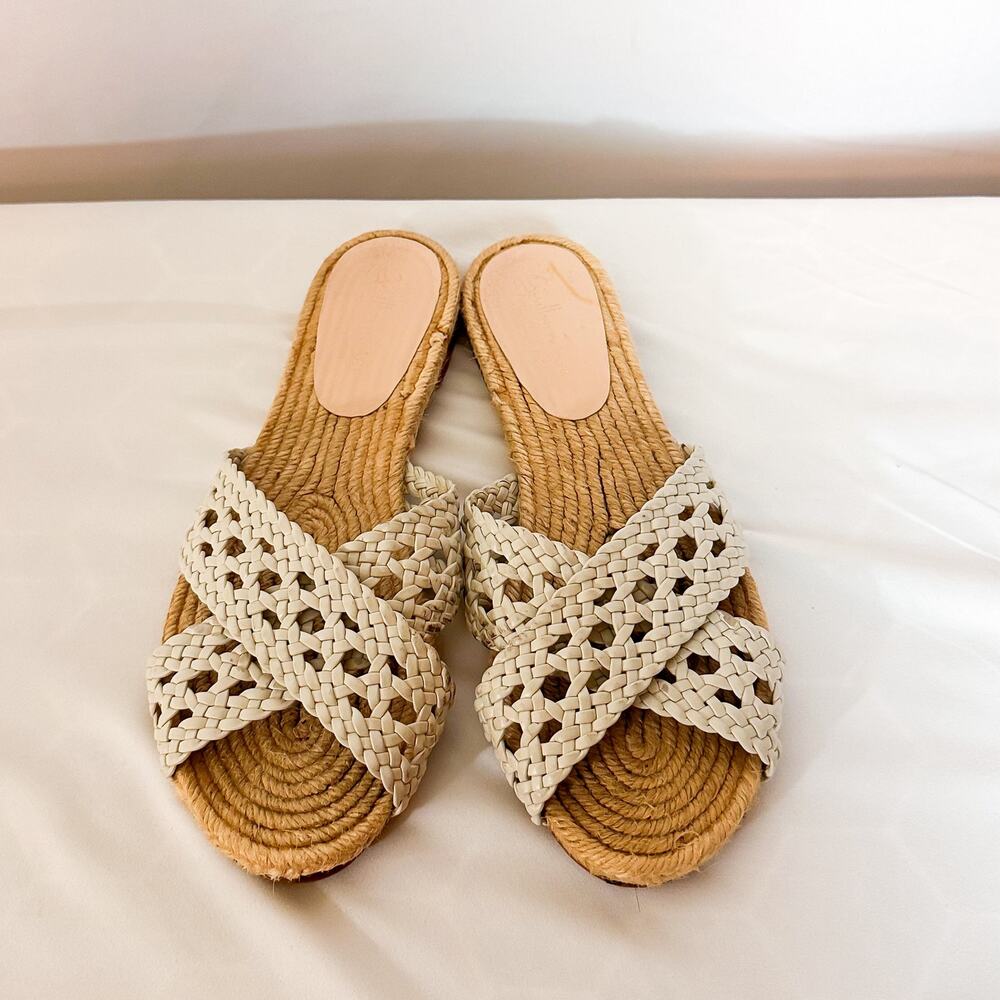 ANTHROPOLOGIE Guilhermina Woven Leather Slide Sandal White EU 38 EUC - Picture 3 of 7